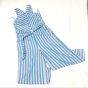 GB Girls Blue and White Striped Jumpsuit